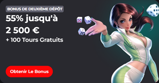 Turbowinz Casino bonus de deuxième dépôt : 55% jusqu'à 2500€ + 100 tours