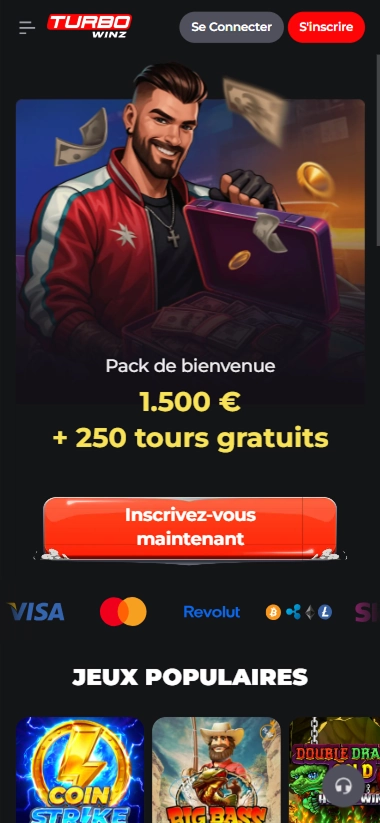 Turbowinz Casino offre 1500€ et 250 tours gratuits pour vous inscrire