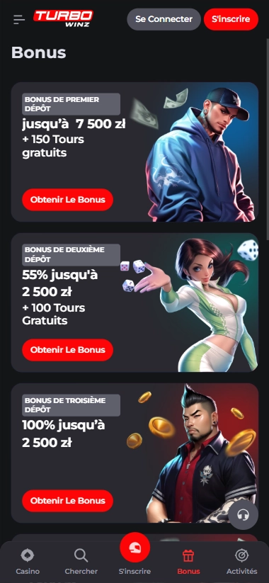 Turbowinz Casino bonus de bienvenue avec 150 tours gratuits